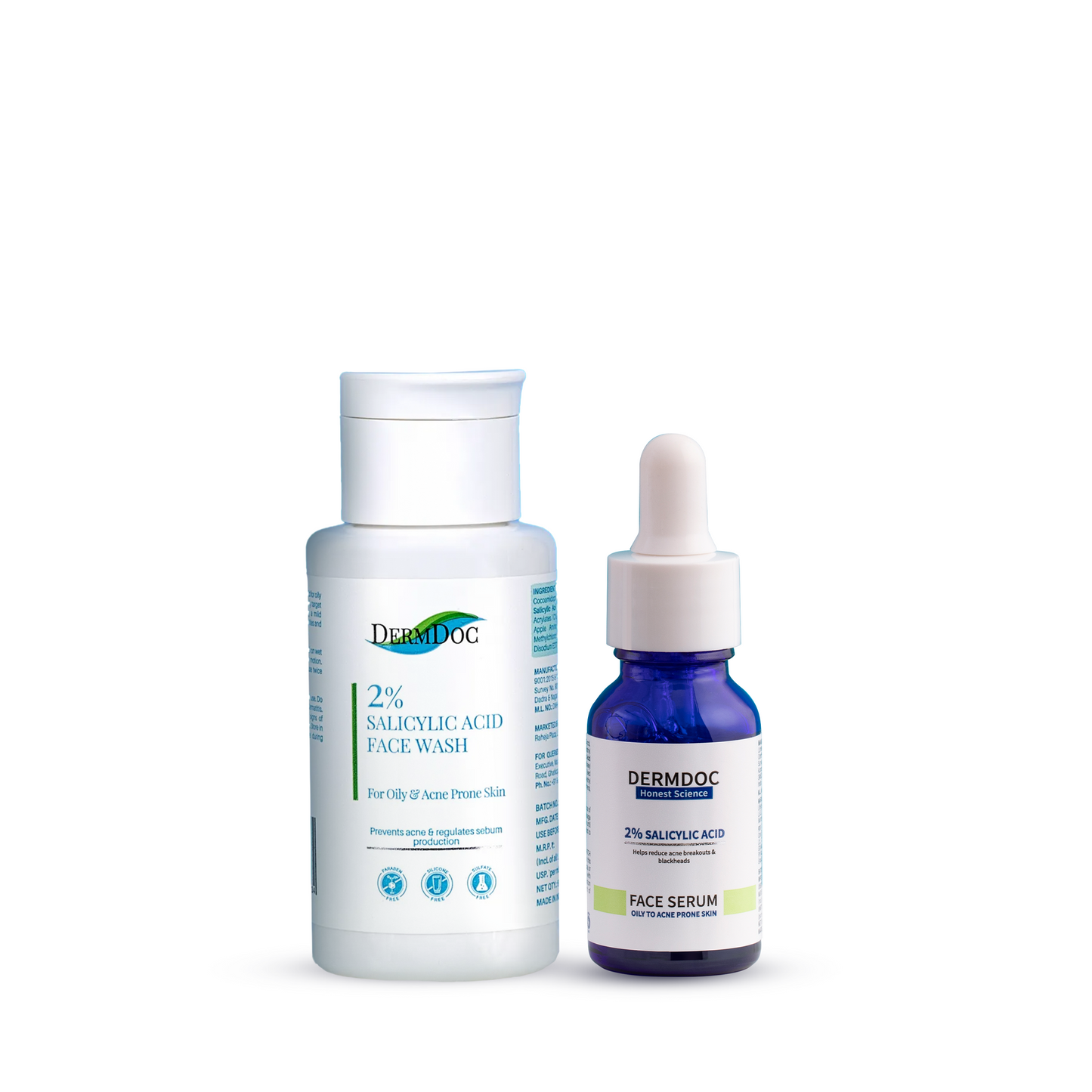DERMDOC Goodbye Acne Combo | Salicylic Acid Face Serum (15 ml)| Salicylic acid face wash (60 ml)