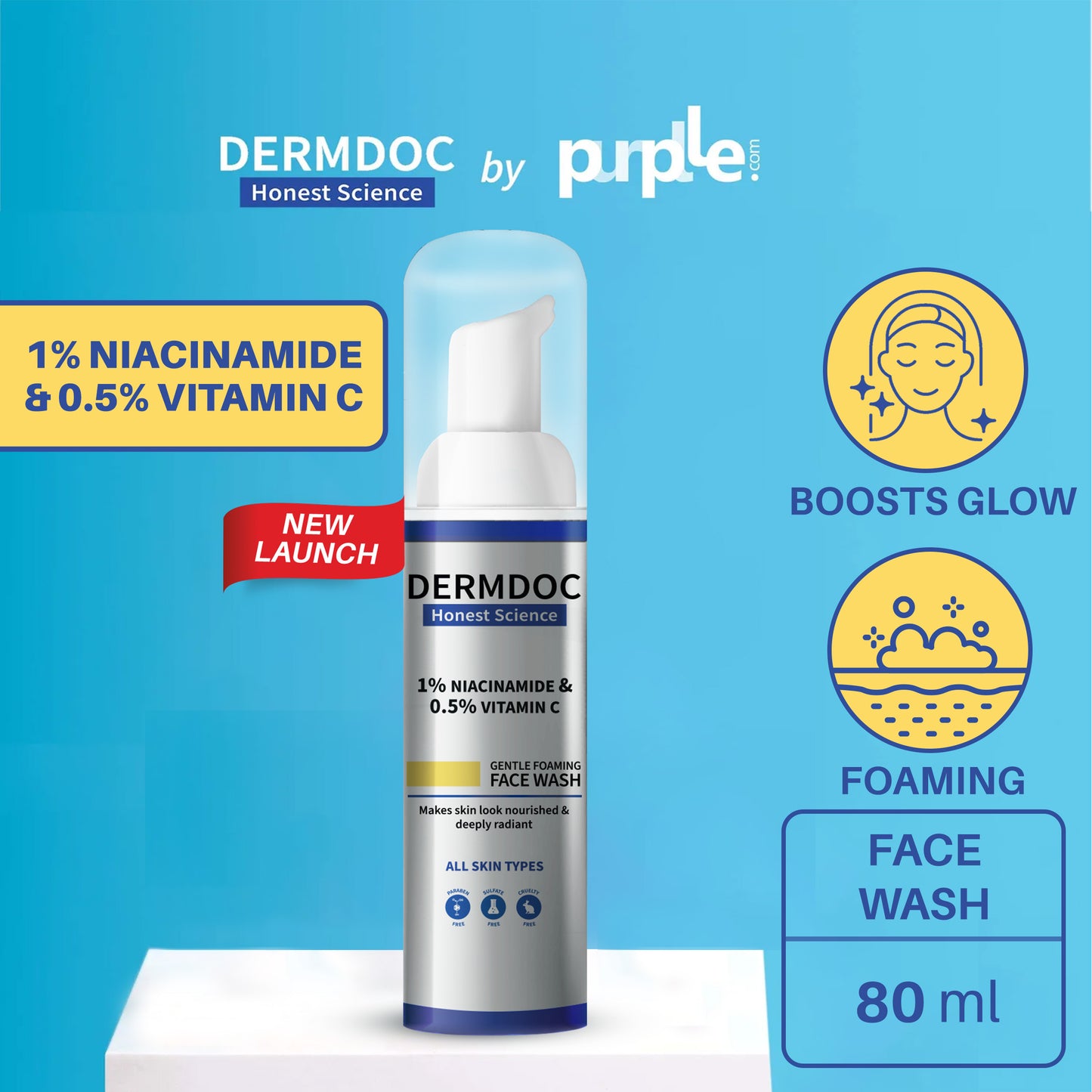 DERMDOC 1% Niacinamide & 0.5% Vitamin C Gentle Foaming Face Wash (80 ml)