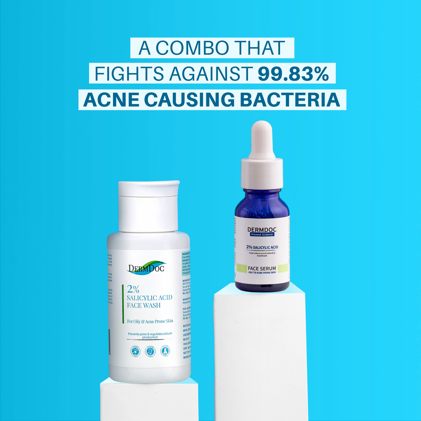 DERMDOC Goodbye Acne Combo | Salicylic Acid Face Serum (15 ml)| Salicylic acid face wash (60 ml)