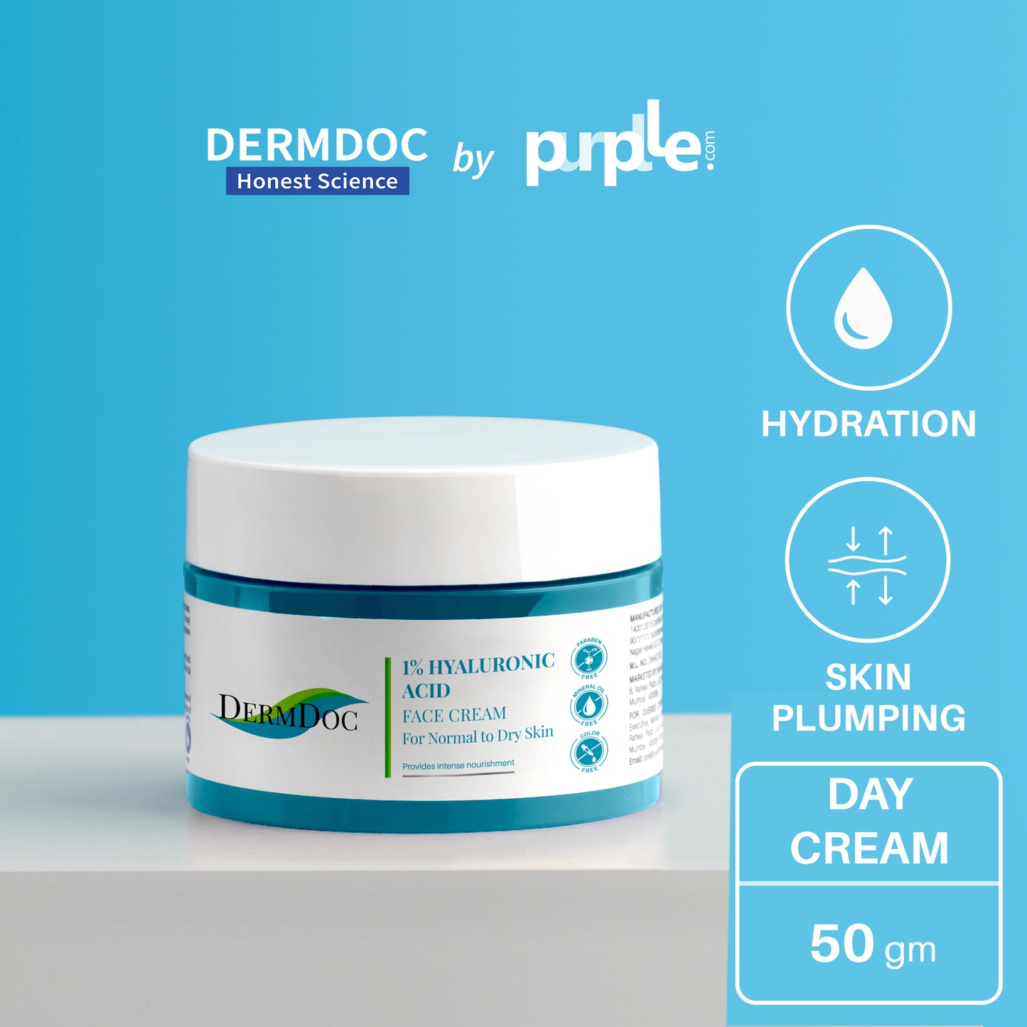 DermDoc 1% Pure Hyaluronic Acid Face Cream For Skin Moisturization (50g)