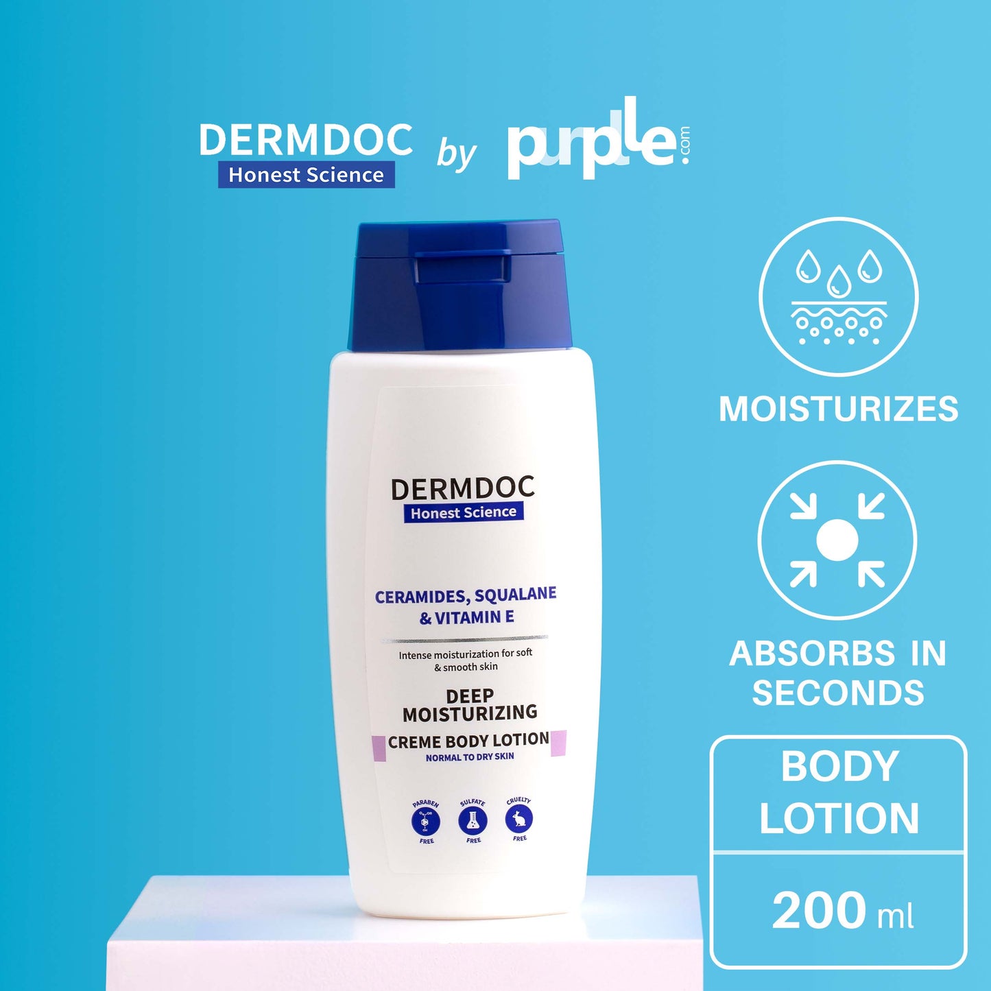 DermDoc Ceramides, Squalane & Vitamin E Deep Moisturizing Creme Body Lotion (200ml)
