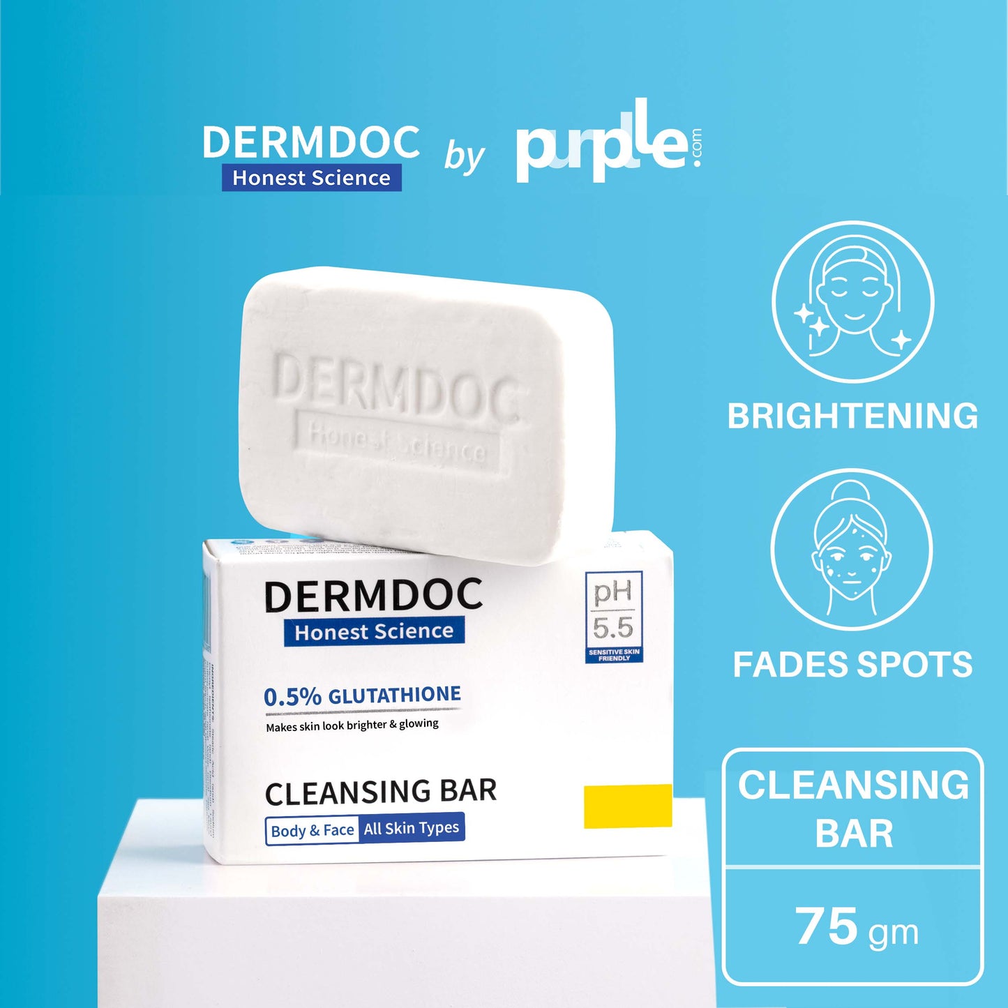 DermDoc 0.5% Glutathione Cleansing Bar For Skin Brightening (75 g)