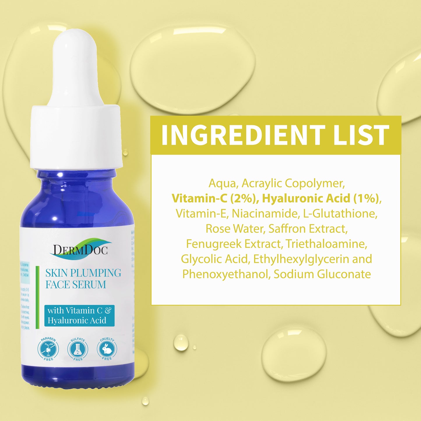 DermDoc Skin Plumping Face Serum with Vitamin C & Hyaluronic Acid (15 ml)