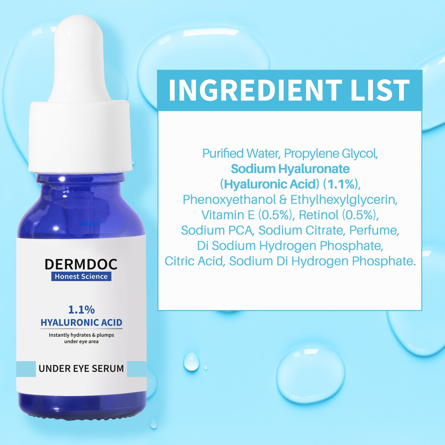 DermDoc 1.1% Hyaluronic Acid Under Eye Serum For Hydration & Plump Skin (15ml)
