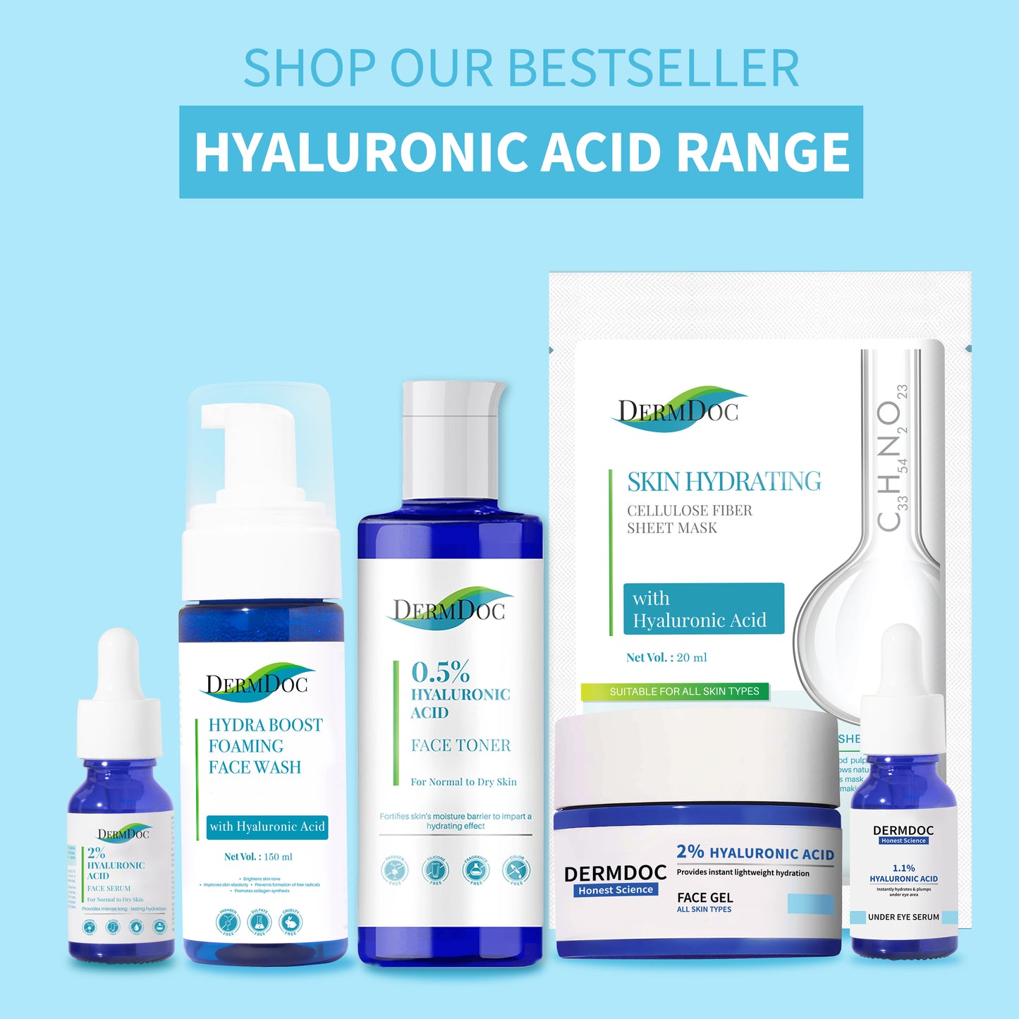 DermDoc Hyaluronic Acid & Vitamin E Gel Body Lotion For Hydration & Moisturization (200ml)