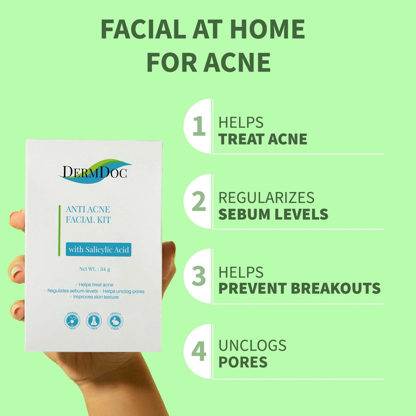 DermDoc Anti Acne Facial Kit with Salicylic Acid For Clear & Acne Free Skin (34 g)