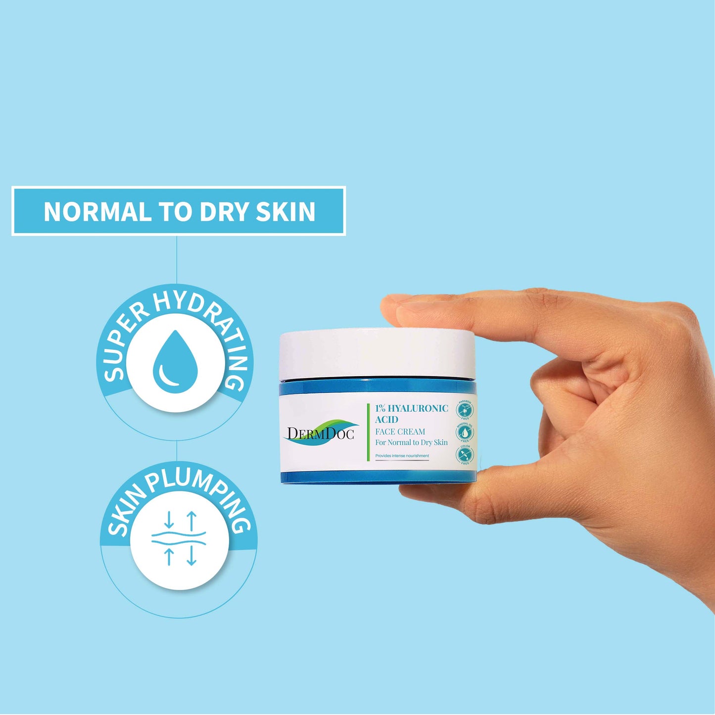 DermDoc 1% Pure Hyaluronic Acid Face Cream For Skin Moisturization (50g)