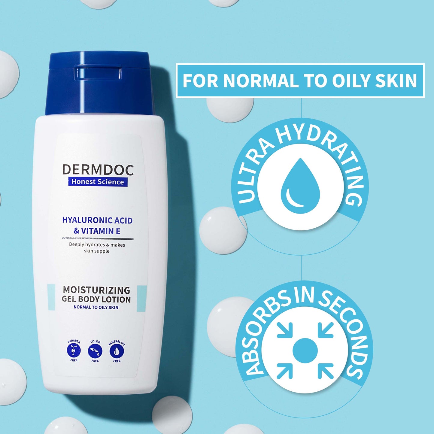 DermDoc Hyaluronic Acid & Vitamin E Gel Body Lotion For Hydration & Moisturization (200ml)