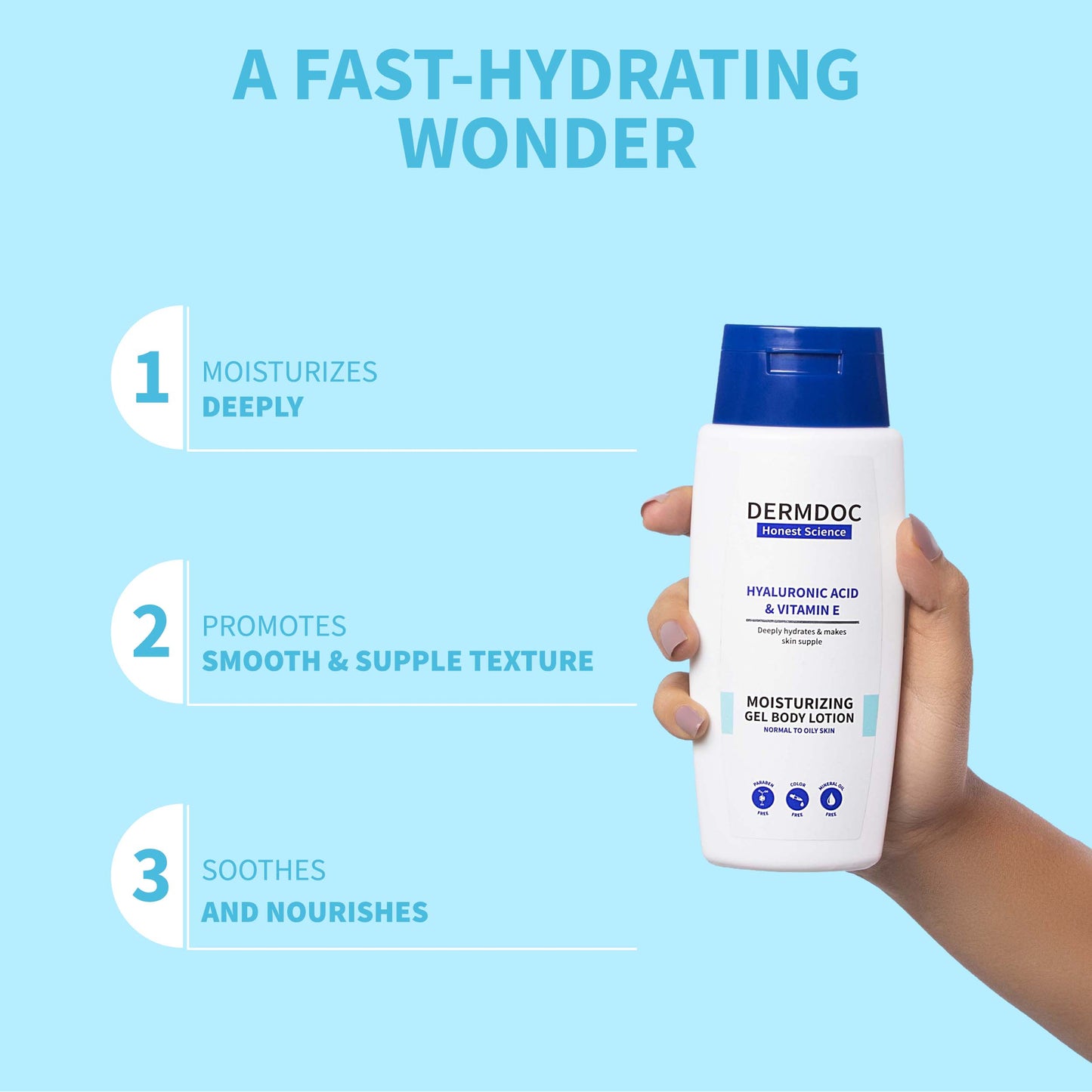 DermDoc Hyaluronic Acid & Vitamin E Gel Body Lotion For Hydration & Moisturization (200ml)