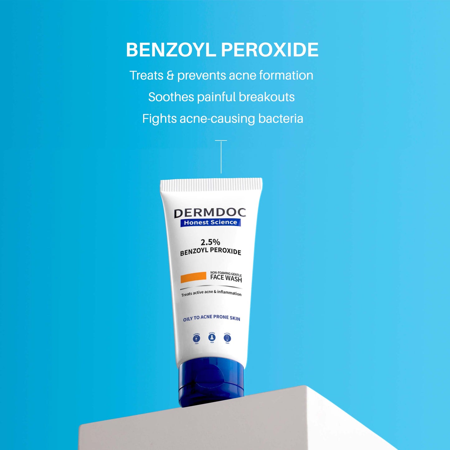 DermDoc 2.5% Benzoyl Peroxide Gentle Non Foaming Face Wash For Severe Acne (70ml)