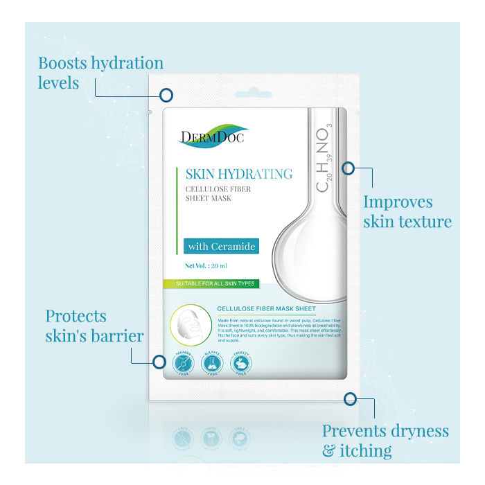 DermDoc Skin Hydrating Cellulose Fiber Sheet Mask with Hyaluronic Acid (20 ml)