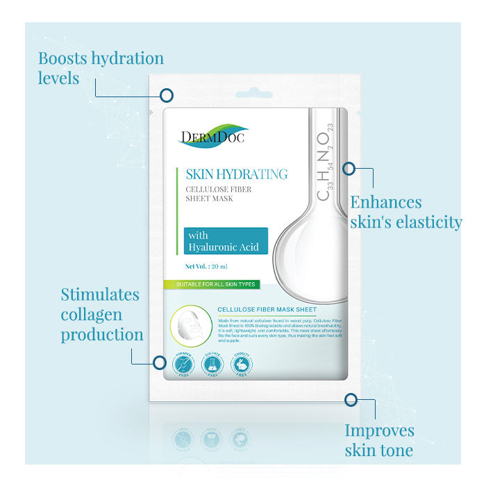 DermDoc Skin Hydrating Cellulose Fiber Sheet Mask with Hyaluronic Acid (20 ml)