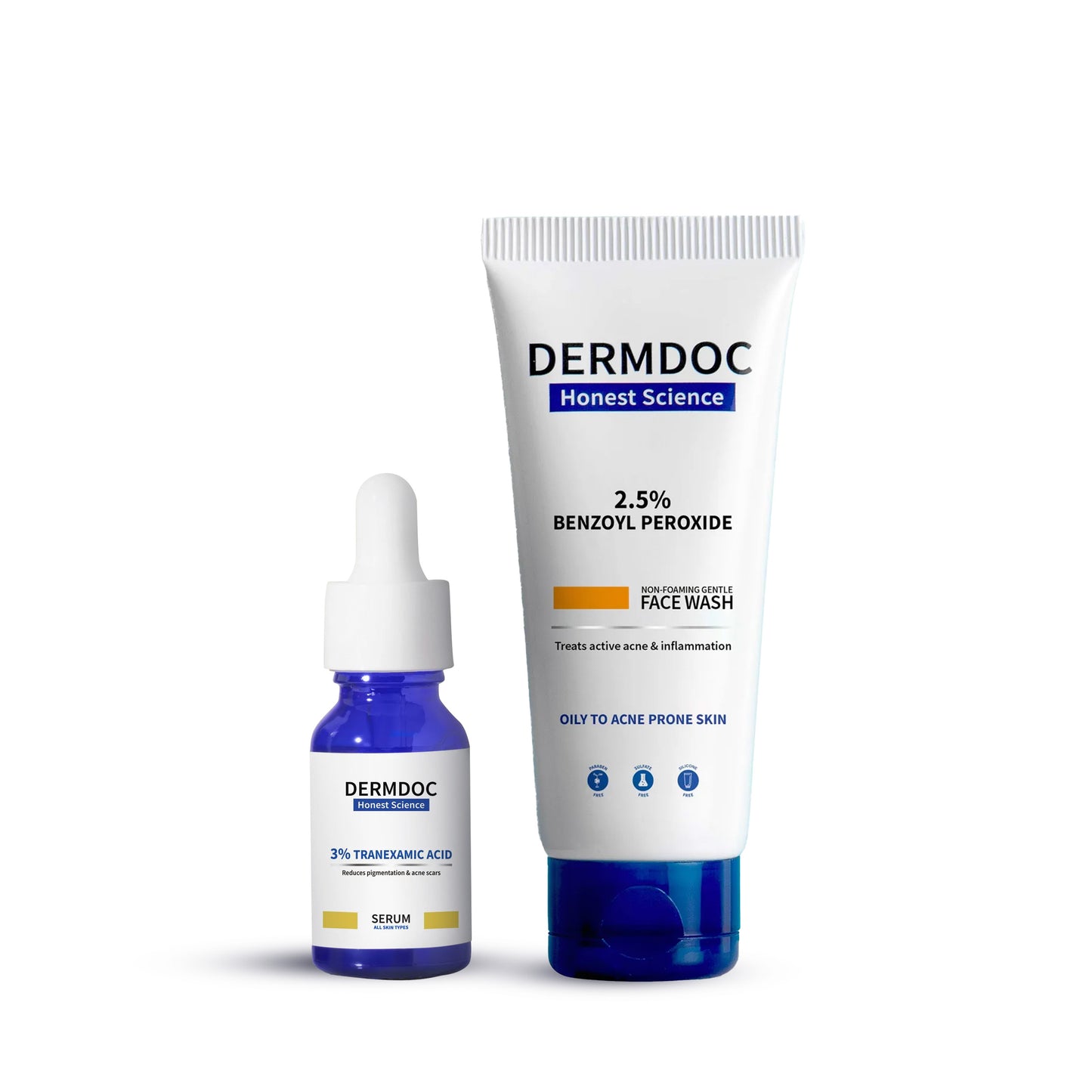 DERMDOC Combo Kit for Dark Spots Removal | benzoyl peroxide face wash | tranexamic acid serum