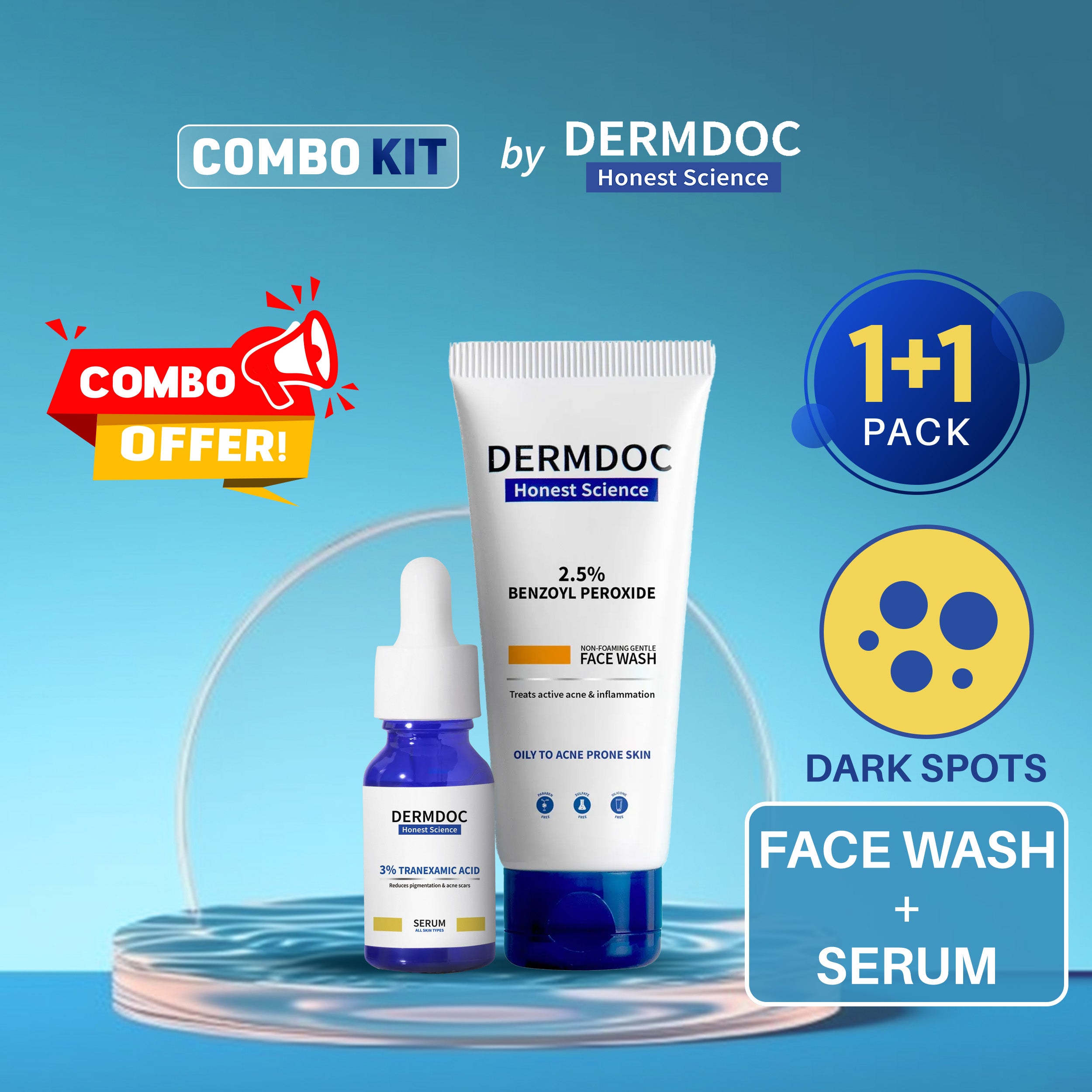 DERMDOC Combo Kit for Dark Spots Removal benzoyl peroxide face wash