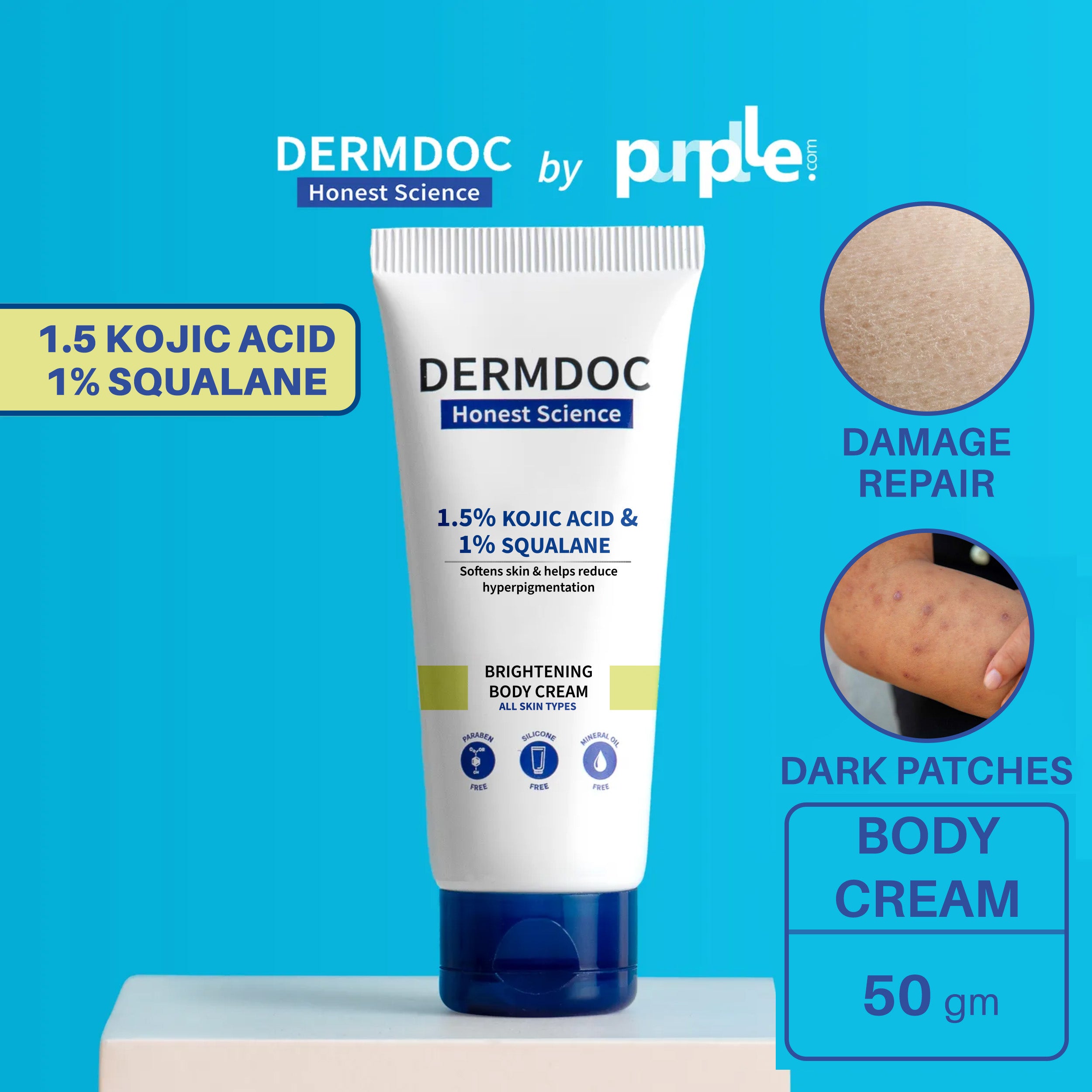 DERMDOC 1.5% Kojic Acid & 1% Squalane Brightening Body Cream | For tanning,  dark spots, hyperpigmentation – DermDoc