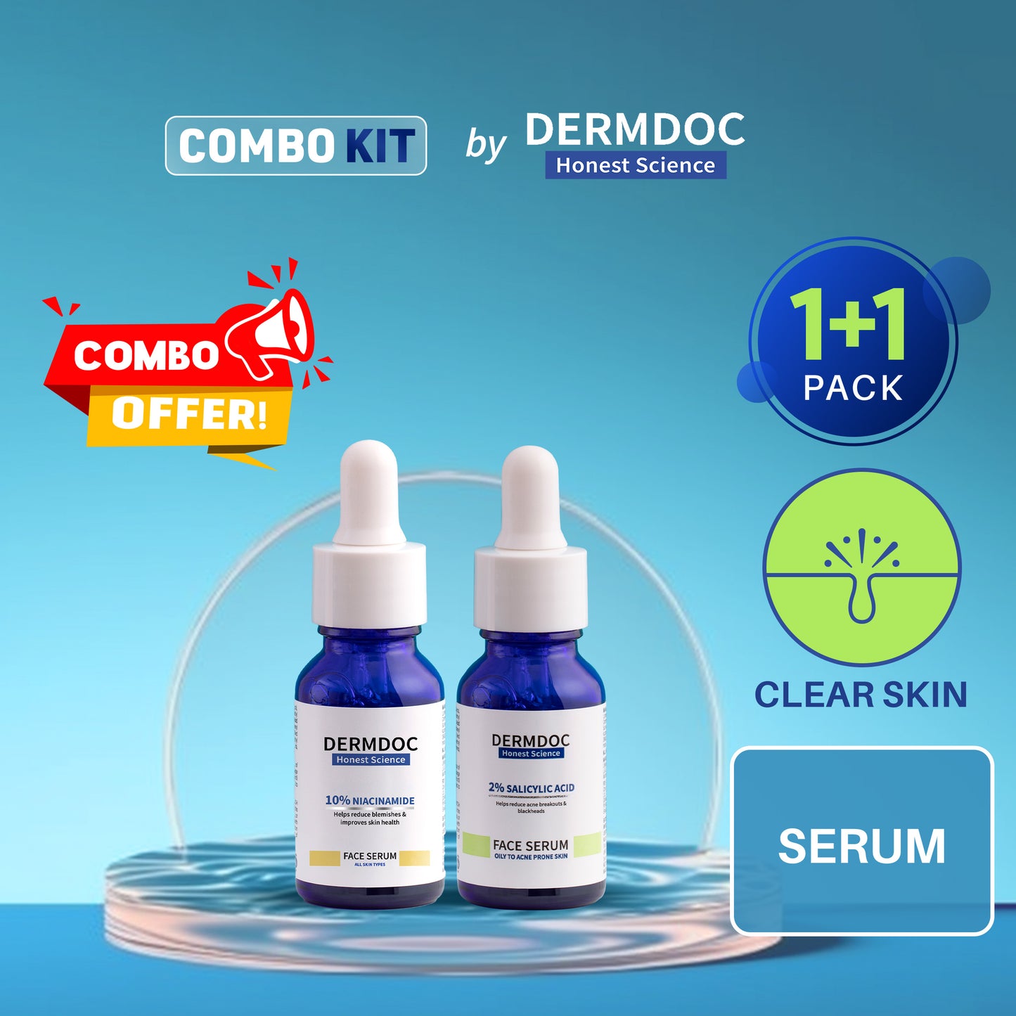 DERMDOC Combo Kit for Clear Skin | niacinamide serum | salicylic acid serum