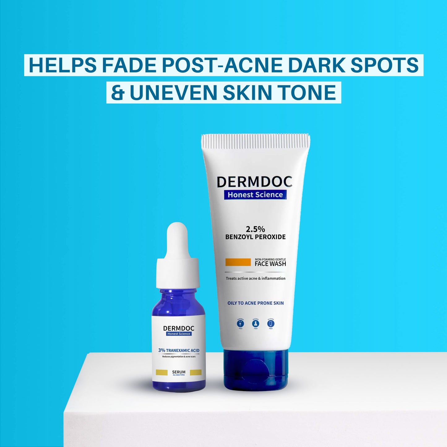 DERMDOC Combo Kit for Dark Spots Removal | benzoyl peroxide face wash | tranexamic acid serum