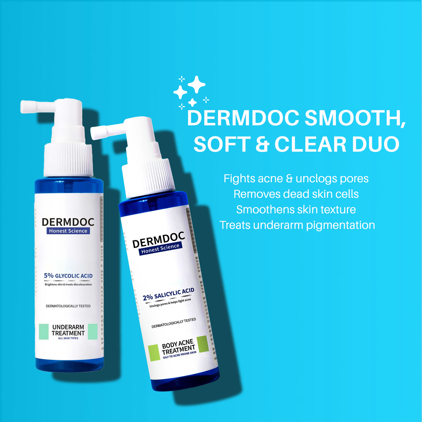 DERMDOC Smooth & Clear Combo | glycolic acid underarm spray | salicylic acid body acne spray