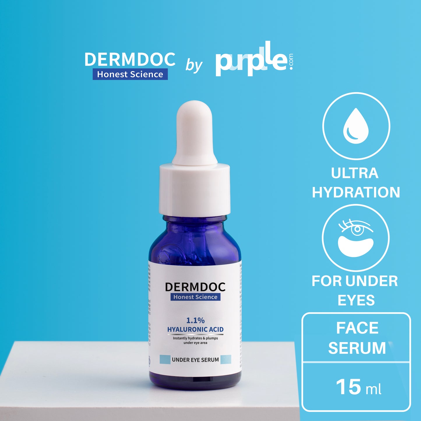 DermDoc 1.1% Hyaluronic Acid Under Eye Serum For Hydration & Plump Skin (15ml)