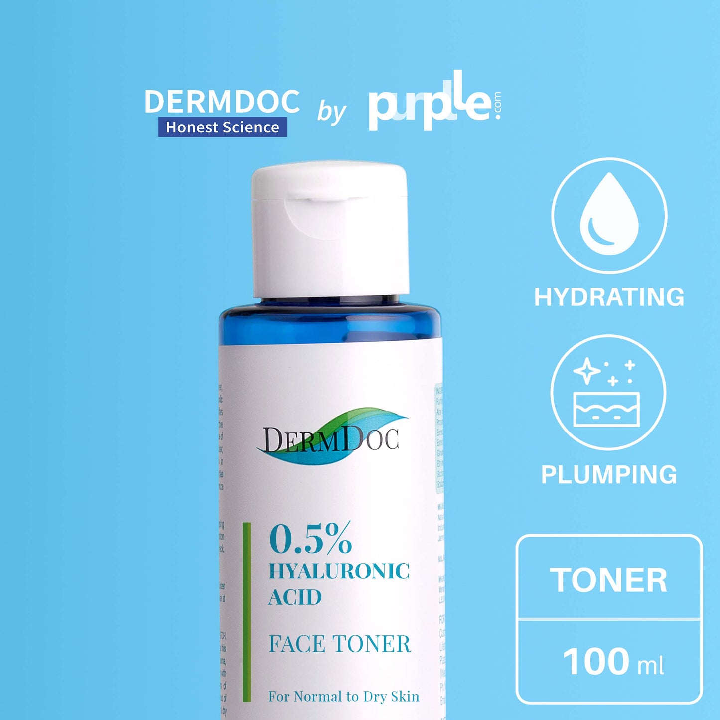 DermDoc 0.5% Pure Hyaluronic Acid Face Toner For Skin Hydration (100 ml)