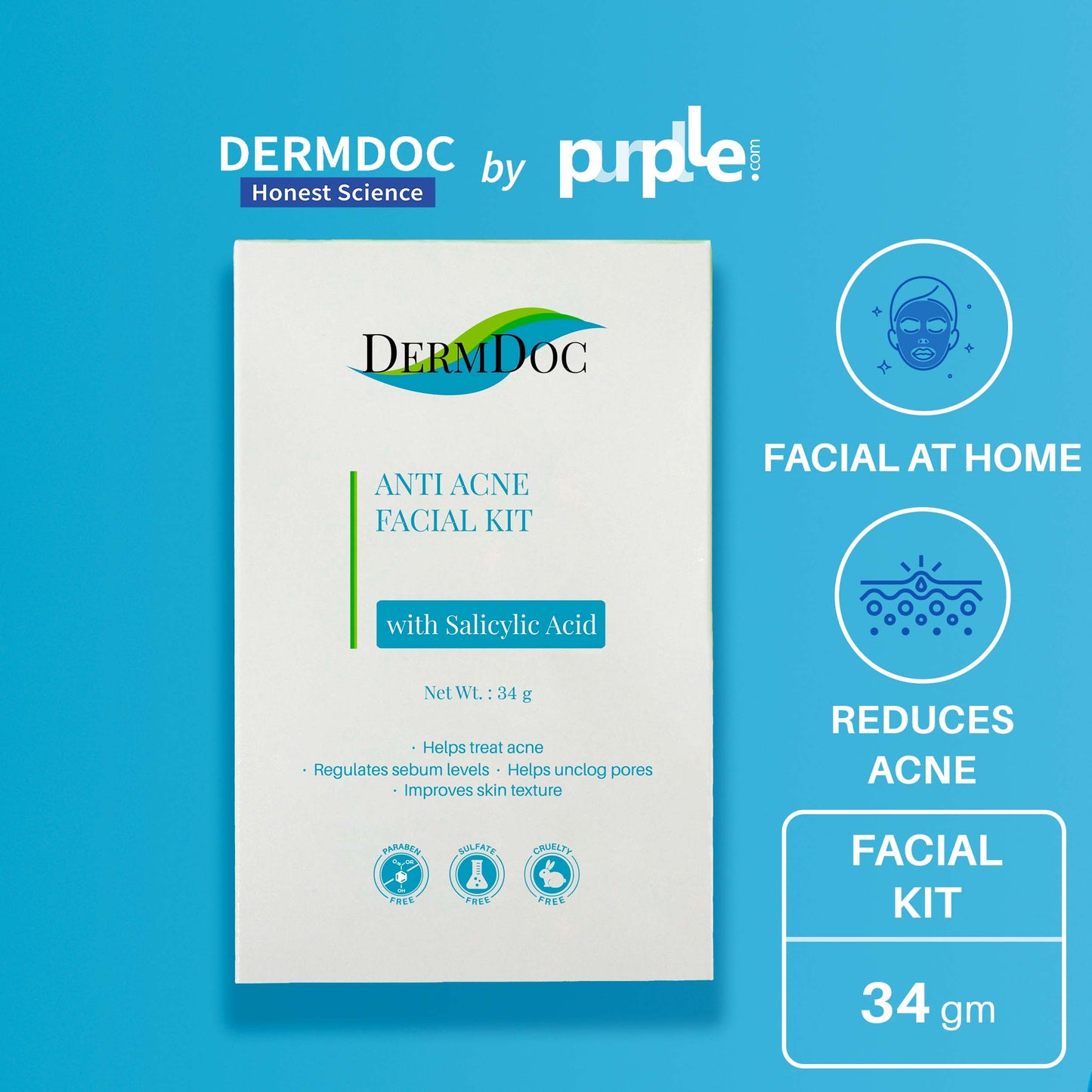 DermDoc Anti Acne Facial Kit with Salicylic Acid For Clear & Acne Free Skin (34 g)