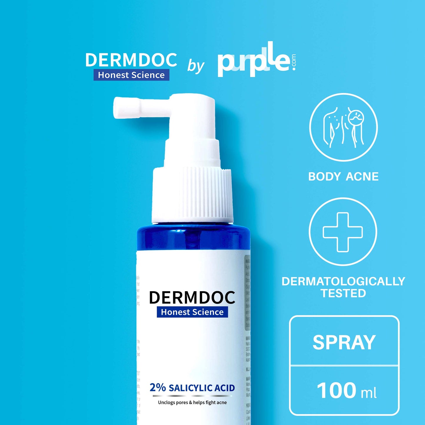 DermDoc 2% Salicylic Acid Body Acne Treatment For Clear & Acne Free Skin (100ml)