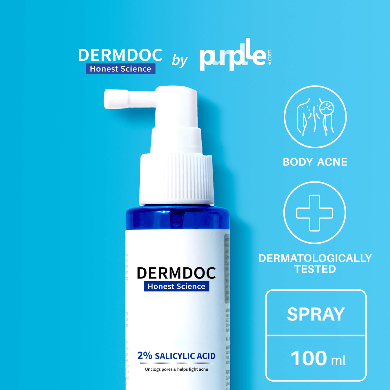 Dermdoc 2 Salicylic Acid Body Acne Spray For Pimples On Body And Back