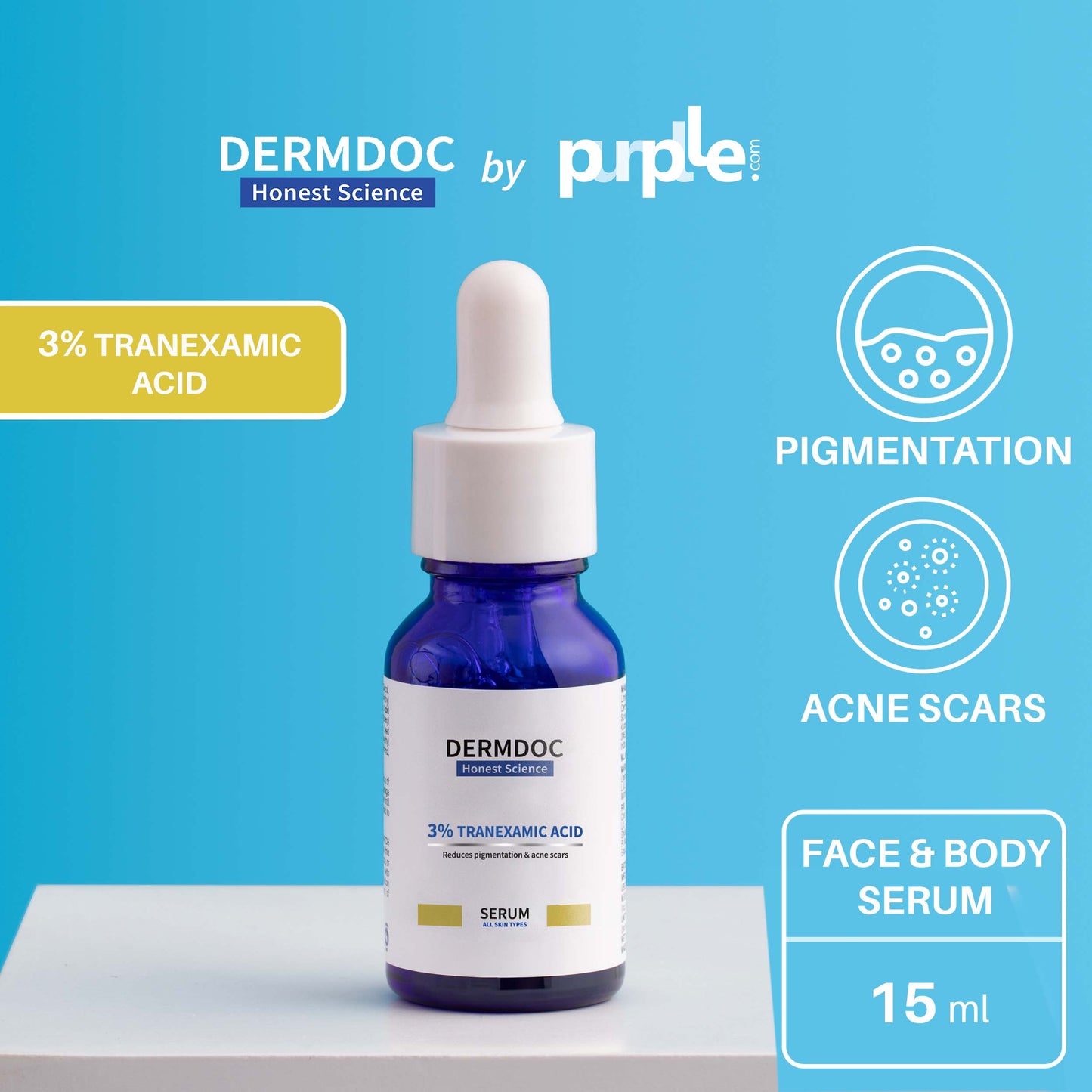 DermDoc 3% Tranexamic Face & Body Serum For Even-Toned Skin (15ml)