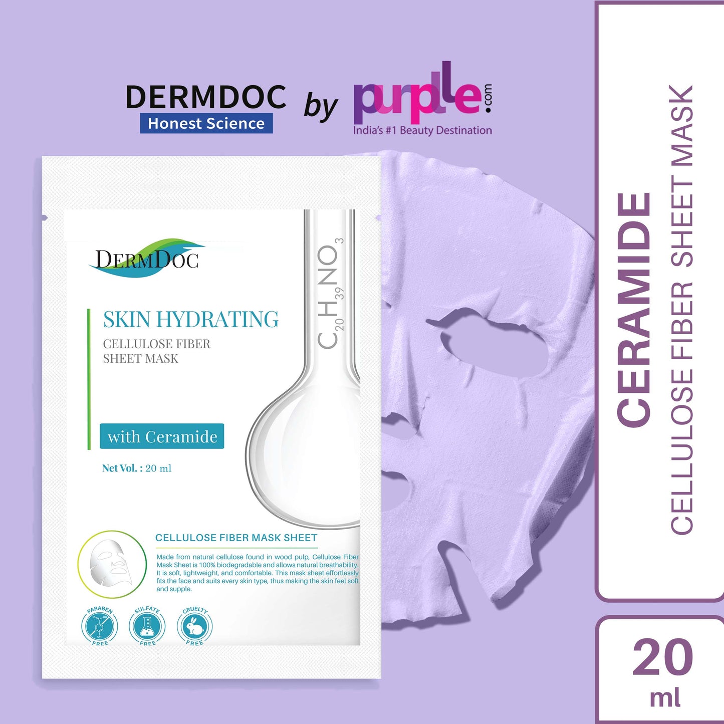 DermDoc Skin Hydrating Cellulose Fiber Sheet Mask with Ceramides (20 ml)