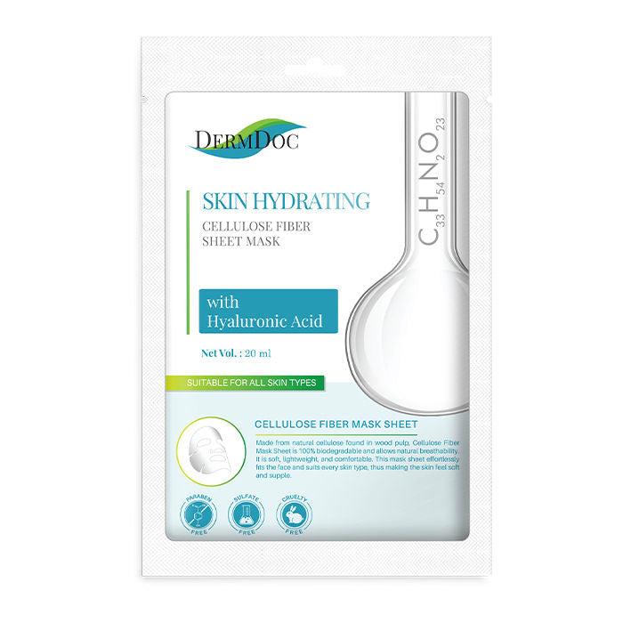 DermDoc Skin Hydrating Cellulose Fiber Sheet Mask with Hyaluronic Acid (20 ml)